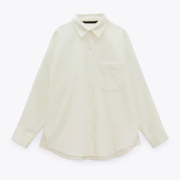 Zara Soft Feel Corduroy Shirt in Cream - Picture 1 of 6